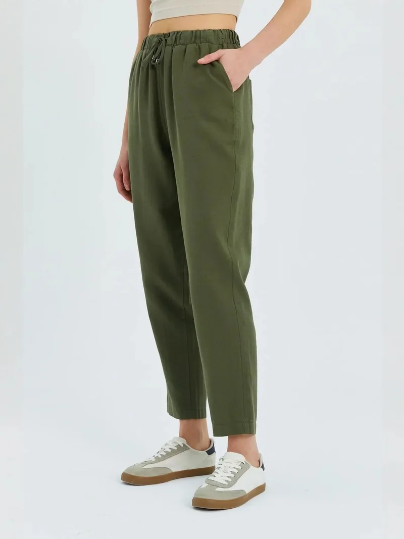 MixRay Khaki Green Mixray High Waist Pants with Drawstring for Women | Best Price UAE